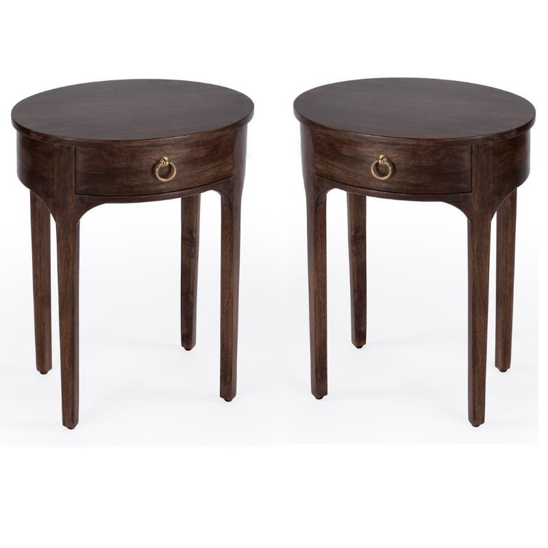 Home Square Transitional Mango Wood End Table in Dark Brown - Set of 2