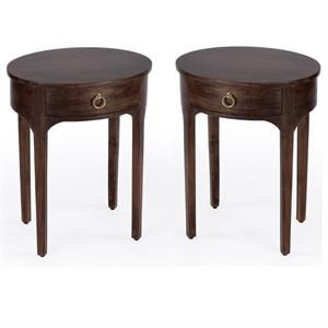 Home Square Transitional Mango Wood End Table in Dark Brown - Set of 2