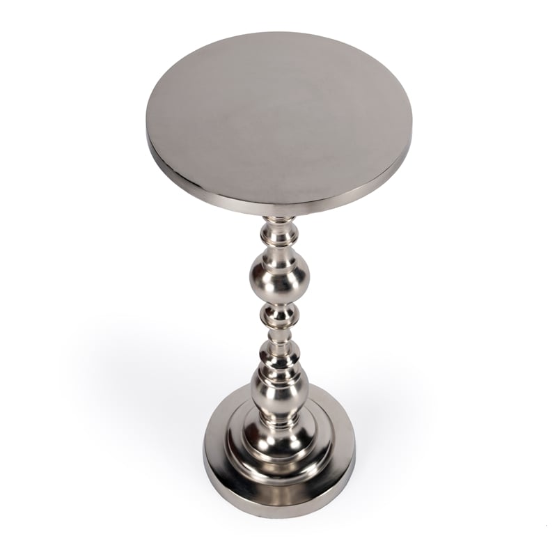 Home Square Silver Round Nickel Pedestal End Table - Set of 2