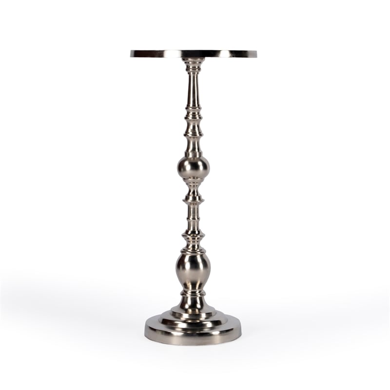 Home Square Silver Round Nickel Pedestal End Table - Set of 2