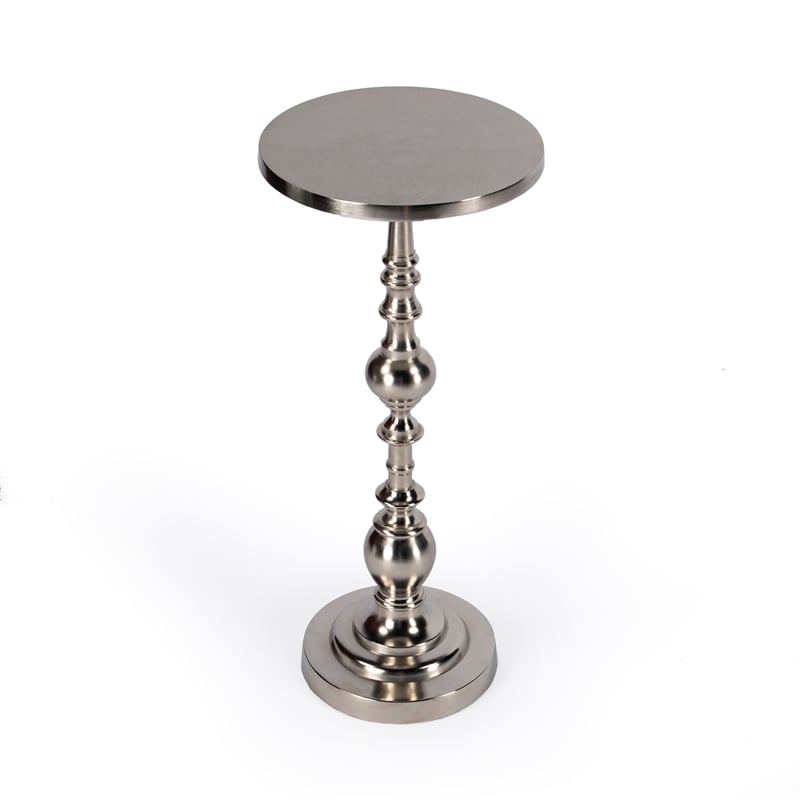 Home Square Silver Round Nickel Pedestal End Table - Set of 2