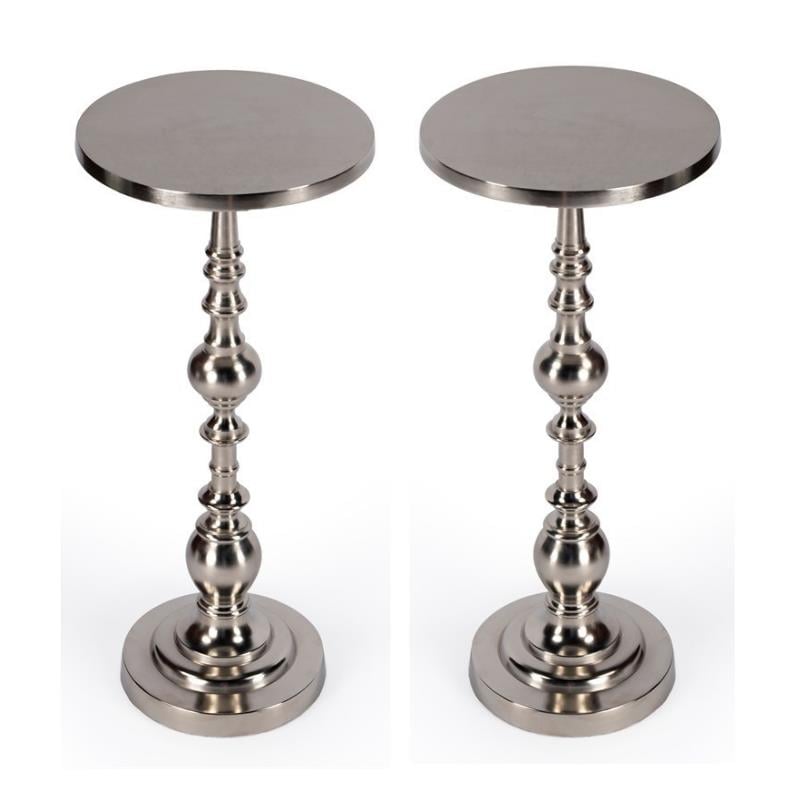 Home Square Silver Round Nickel Pedestal End Table - Set of 2