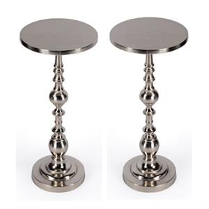 Home Square Silver Round Nickel Pedestal End Table - Set of 2
