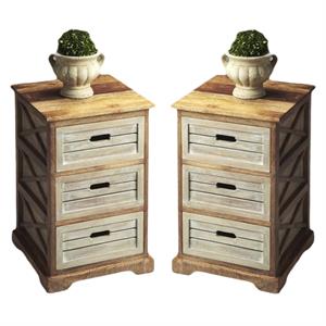 home square modern 3 drawer chairside chest - set of 2