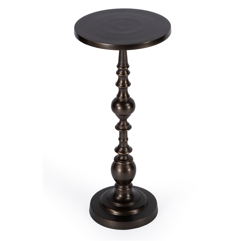 Home Square Round Bronze Aluminum Pedestal End Table - Set of 2