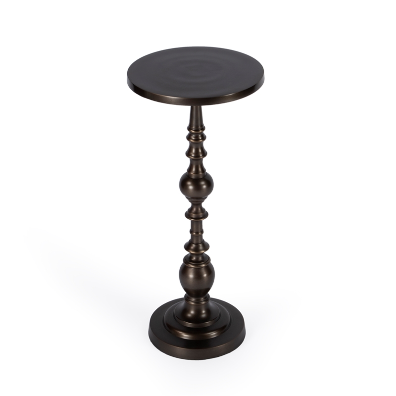 Home Square Round Bronze Aluminum Pedestal End Table - Set of 2