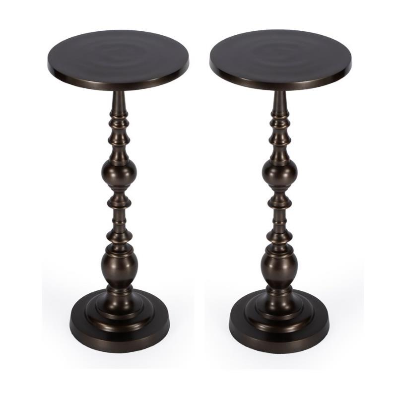 Home Square Round Bronze Aluminum Pedestal End Table - Set of 2
