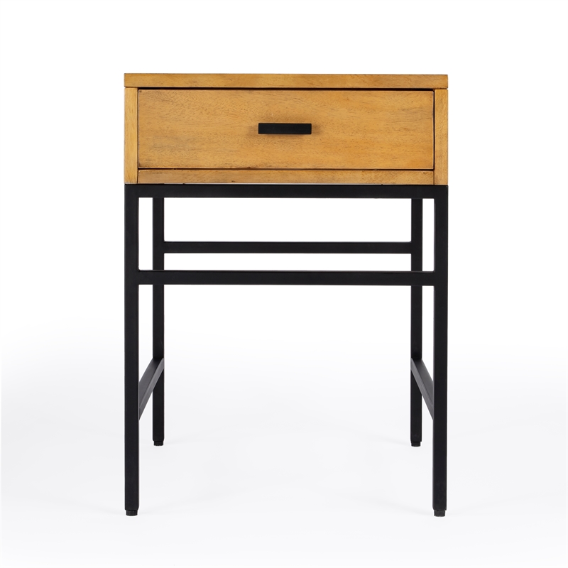 Home Square 1-Drawer Natural Wood and Iron End Table - Set of 2