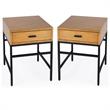 Home Square 1-Drawer Natural Wood and Iron End Table - Set of 2