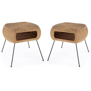 Home Square 23.75&quotH Transitional Rattan End Table - Set of 2