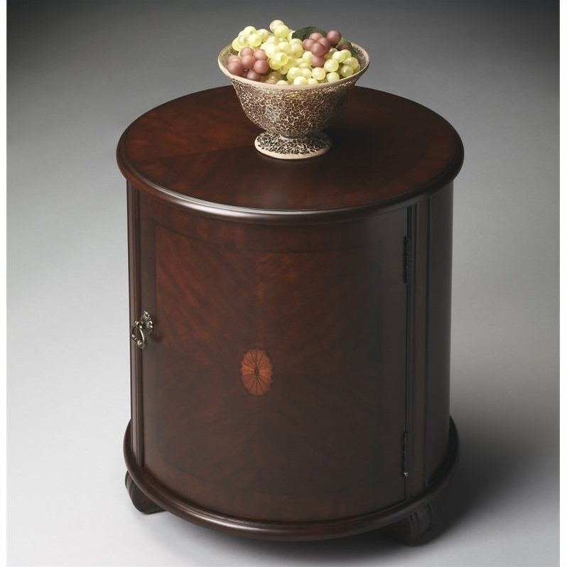 Home Square Traditional Round Drum Table in Plantation Cherry - Set of 2