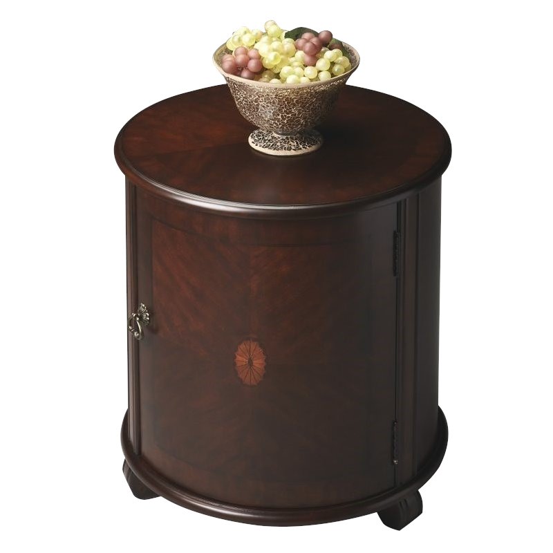 Home Square Traditional Round Drum Table in Plantation Cherry - Set of 2