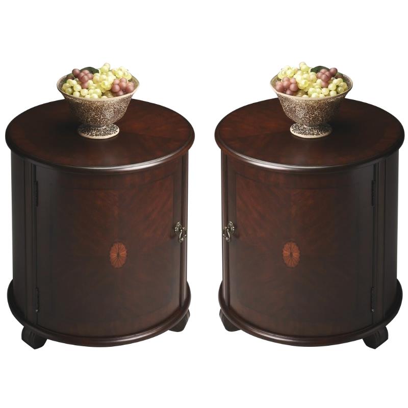 Home Square Traditional Round Drum Table in Plantation Cherry - Set of 2