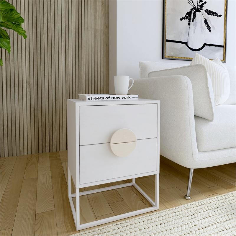 Home Square 2-Drawers Wood End Table in White - Set of 2