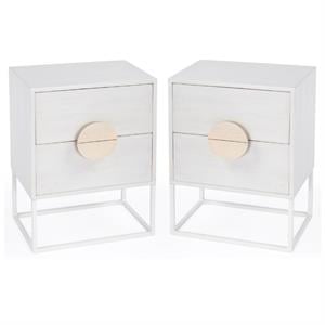 Home Square 2-Drawers Wood End Table in White - Set of 2