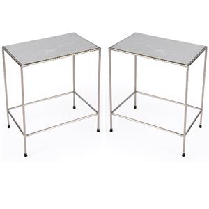 Home Square Marble Nickel Plated End Table in White - Set of 2