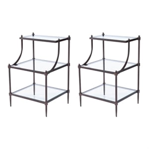 Home Square 30&quotH Transitional Metal and Glass End Table - Set of 2