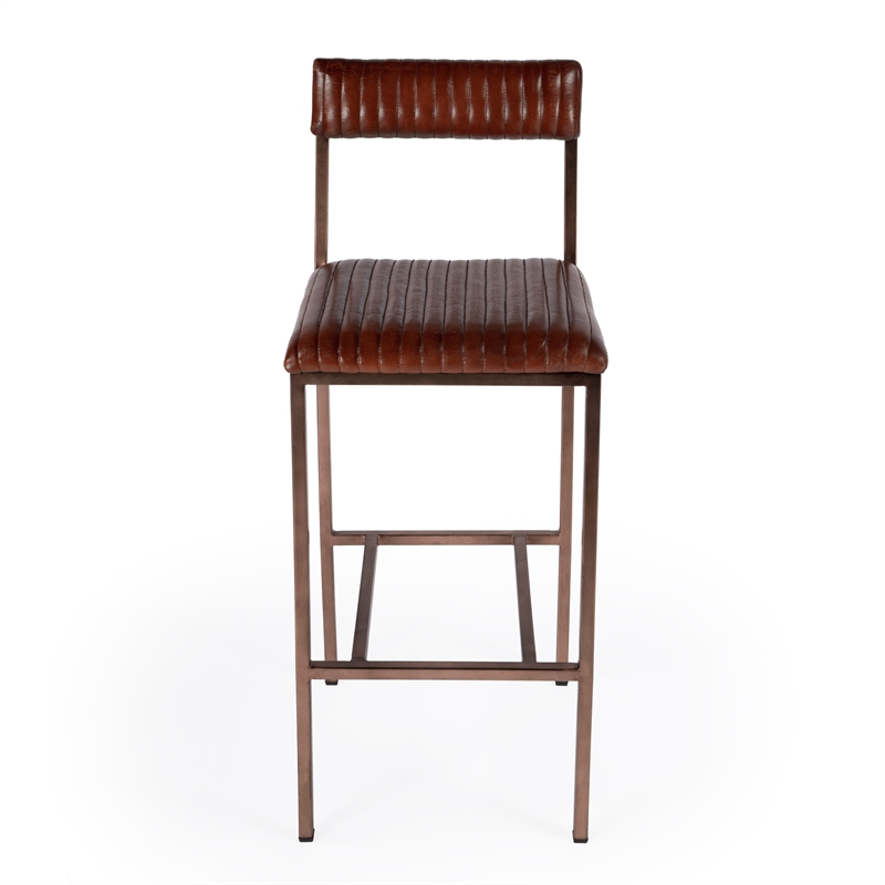 Home Square Iron and Leather Cushioned Bar Stool - Set of 2