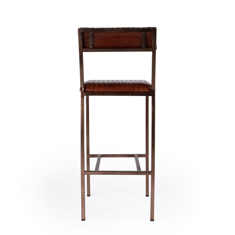 Home Square Iron and Leather Cushioned Bar Stool - Set of 2