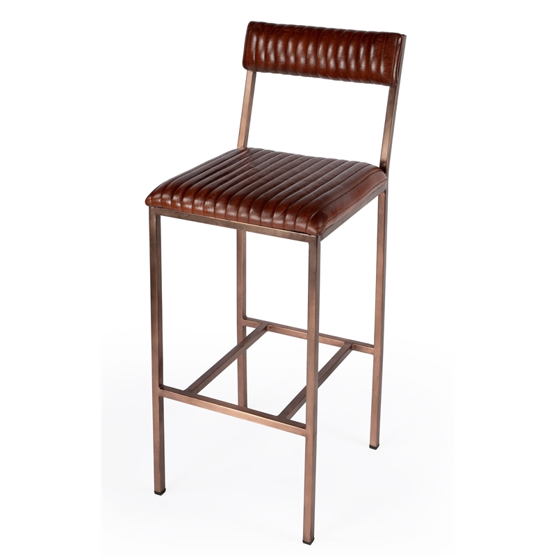 Home Square Iron and Leather Cushioned Bar Stool - Set of 2