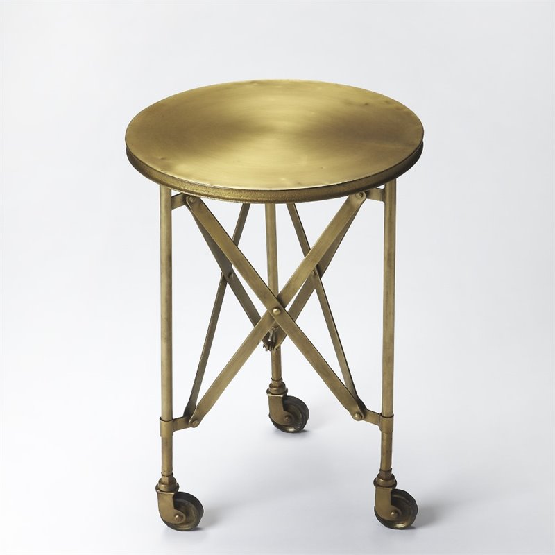 Home Square Industrial Chic End Table in Antique Gold - Set of 2