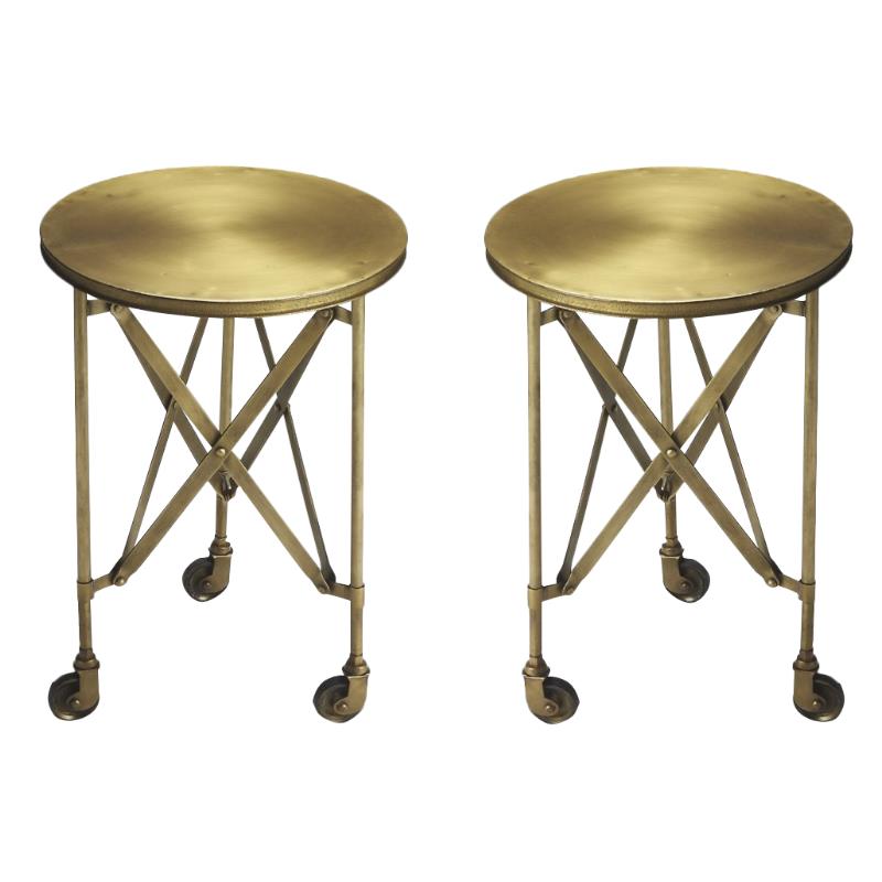 Home Square Industrial Chic End Table in Antique Gold - Set of 2