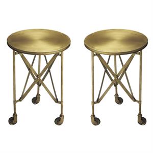 Home Square Industrial Chic End Table in Antique Gold - Set of 2