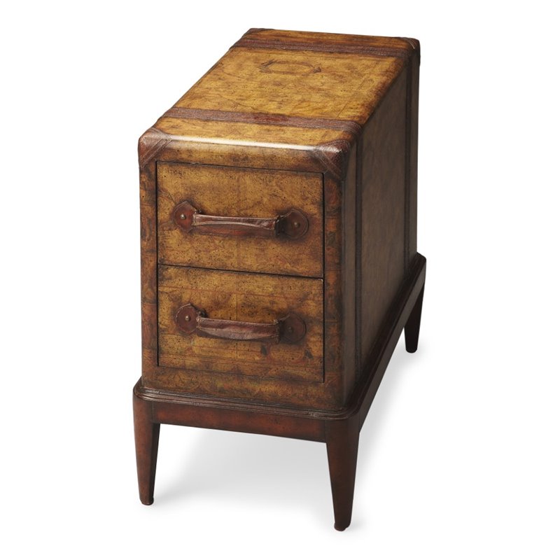 Home Square Heritage Columbus End Table in Old World Map - Set of 2