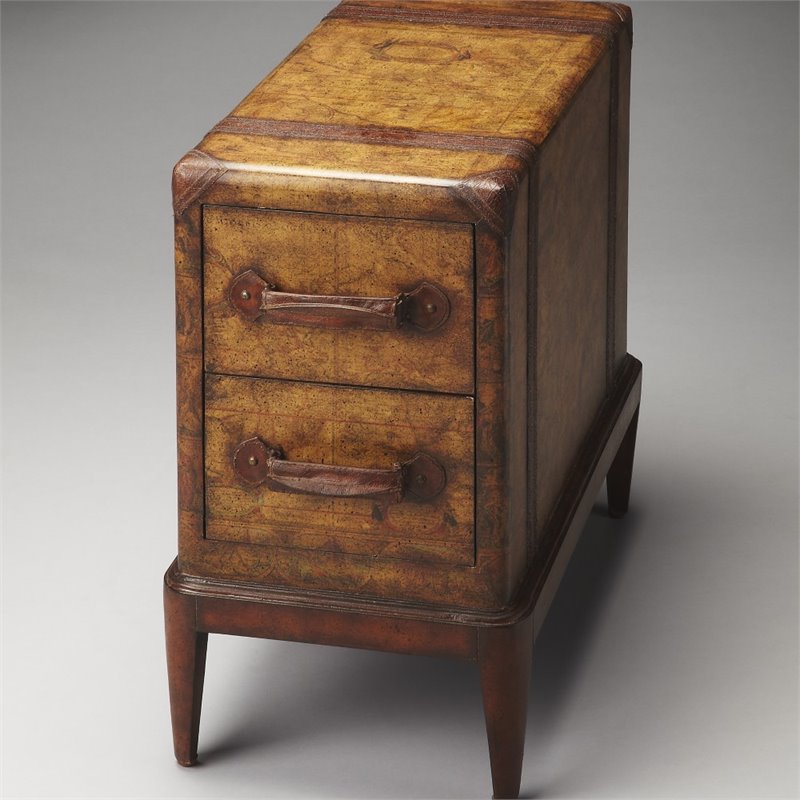 Home Square Heritage Columbus End Table in Old World Map - Set of 2