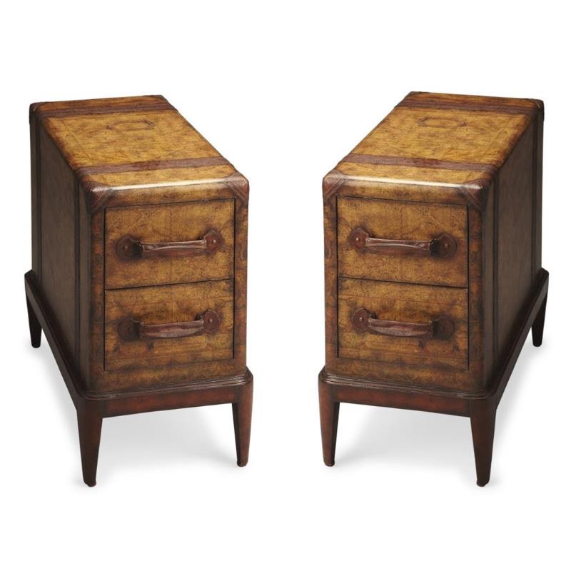 Home Square Heritage Columbus End Table in Old World Map - Set of 2