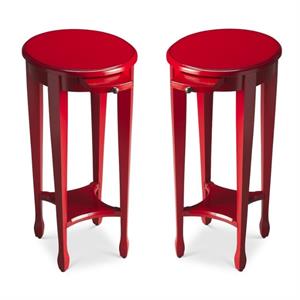 Home Square 26&quotH Transitional Round End Table in Red - Set of 2