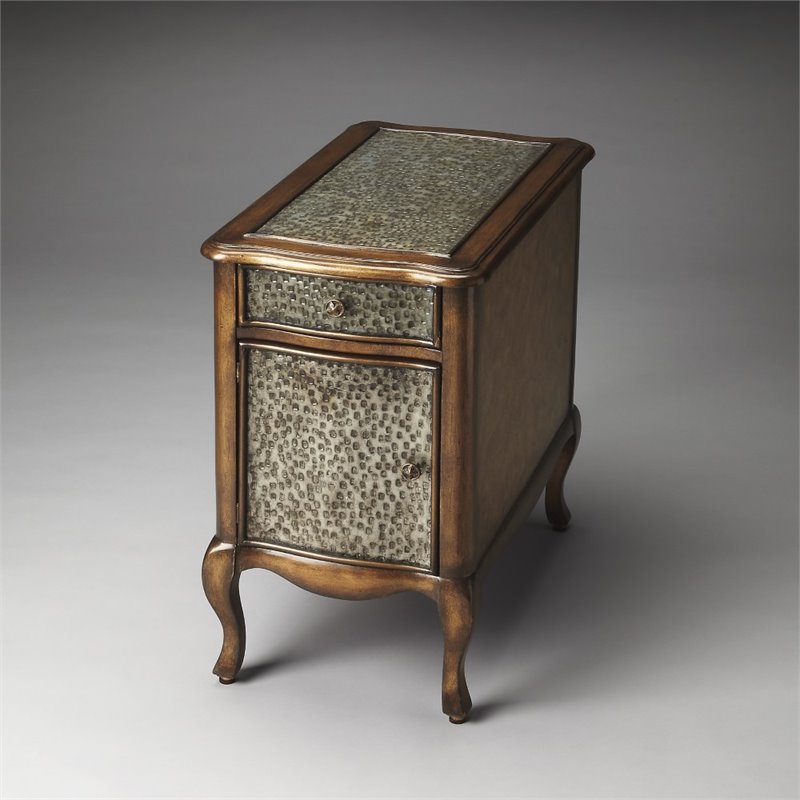 Home Square Heritage Bosworth End Table in Hammered Metal - Set of 2