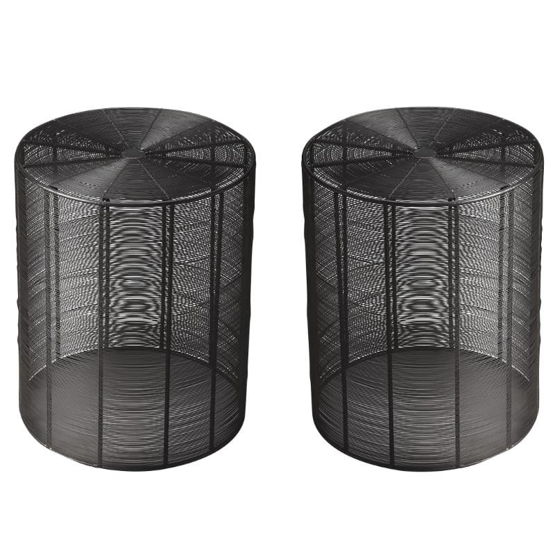 Home Square Industrial Chic End Table in Iron Cage - Set of 2
