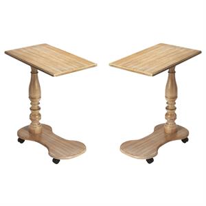 Home Square Masterpiece Mabry Mobile Tray End Table in Driftwood - Set of 2
