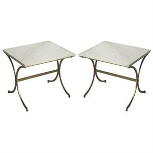 Home Square 24.5&quotH Modern End Table in Travertine - Set of 2