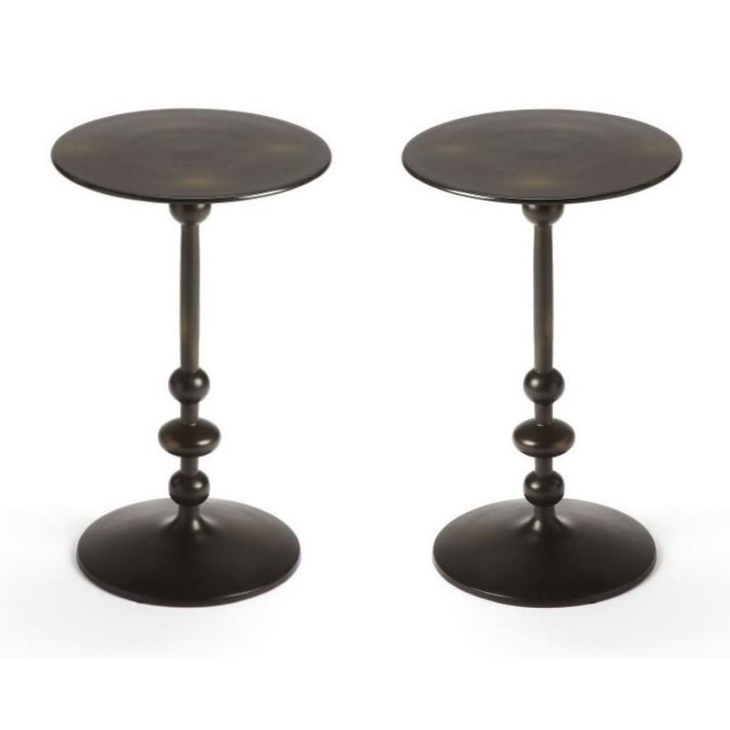 Home Square Metalworks Zora Pedestal End Table in Black Iron - Set of 2