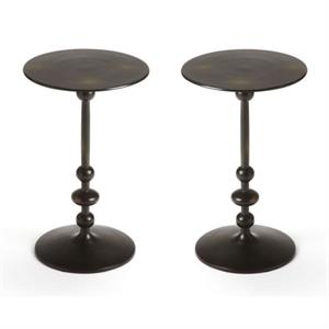 Home Square Metalworks Zora Pedestal End Table in Black Iron - Set of 2