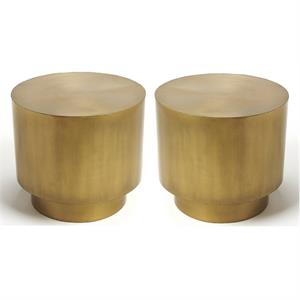 Home Square 18&quot Round Metal Accent End Table in Gold - Set of 2
