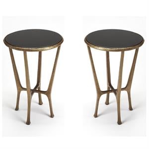Home Square Metal and Stone End Table in Gold - Set of 2