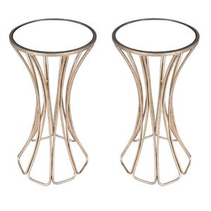 Home Square Metal & Mirror End Table in Gold and Silver - Set of 2