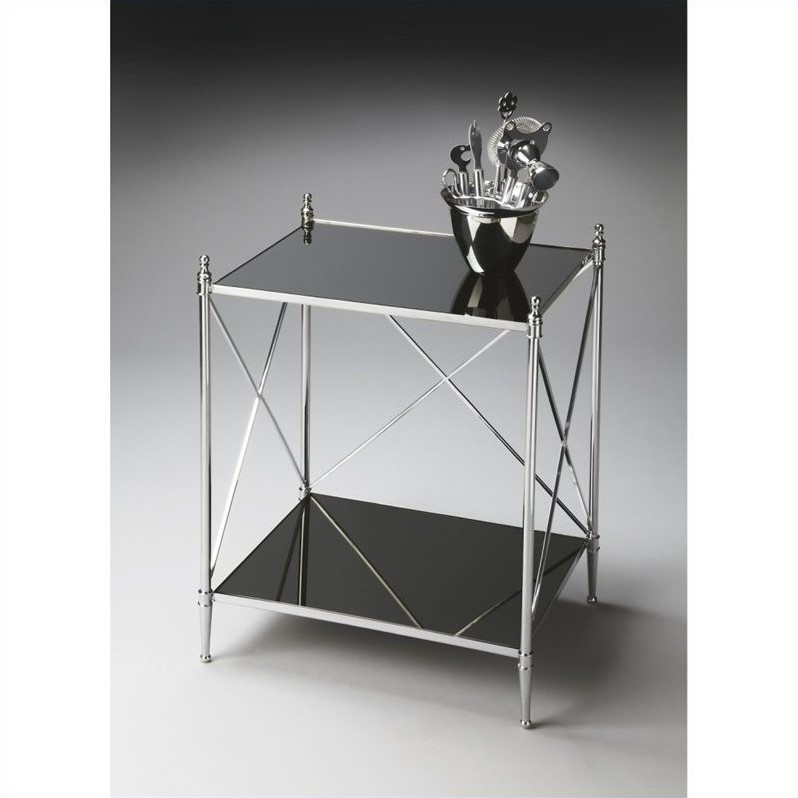 Home Square Modern Mirrored End Table in Black - Set of 2