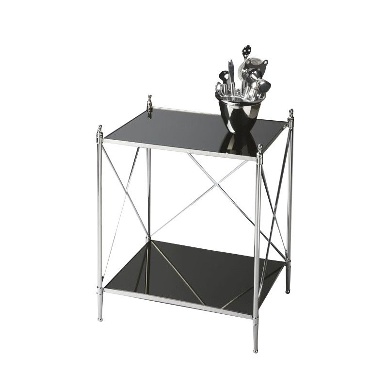 Home Square Modern Mirrored End Table in Black - Set of 2