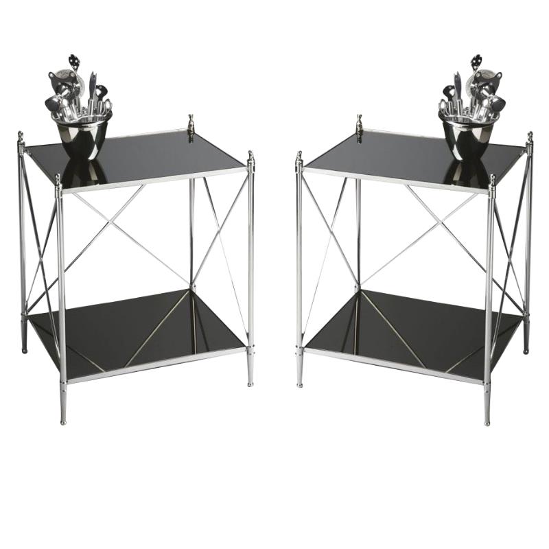 Home Square Modern Mirrored End Table in Black - Set of 2
