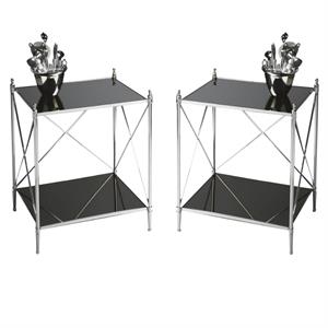 Home Square Modern Mirrored End Table in Black - Set of 2