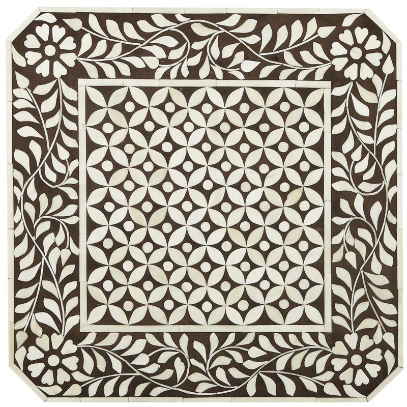 Home Square Bone Inlay Square End Table in Brown Bone Inlay - Set of 2
