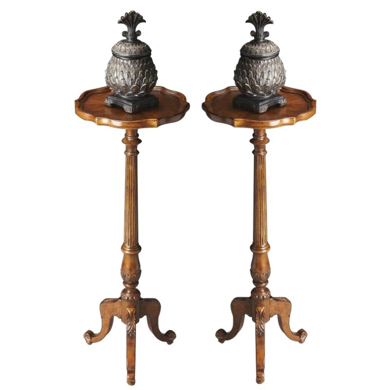 Home Square Pedestal Plant Stand in Vintage Oak - Set of 2