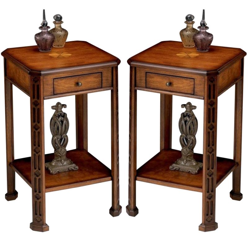 Home Square Accent Table in Olive Ash Burl Finish - Set of 2