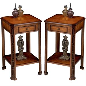 Home Square Accent Table in Olive Ash Burl Finish - Set of 2