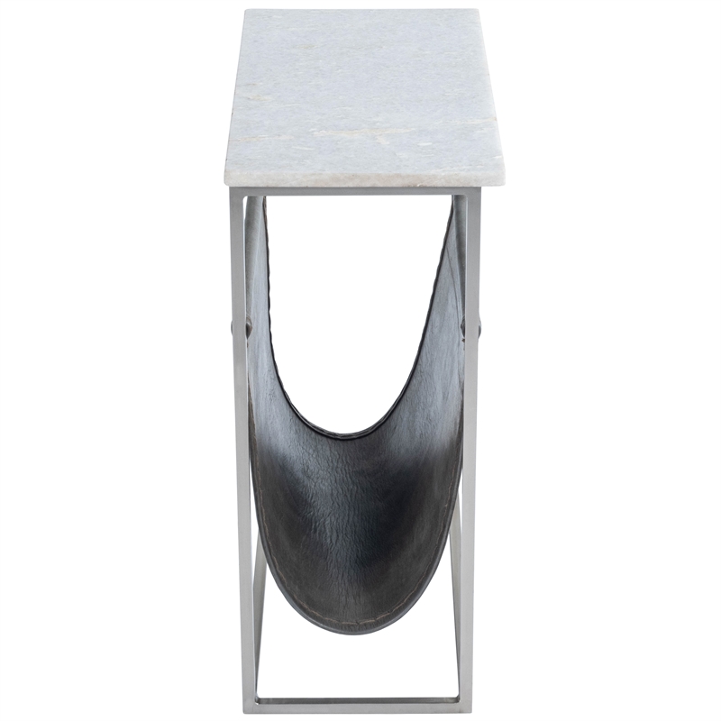 Home Square Marble and Leather Magazine Table in Beige - Set of 2