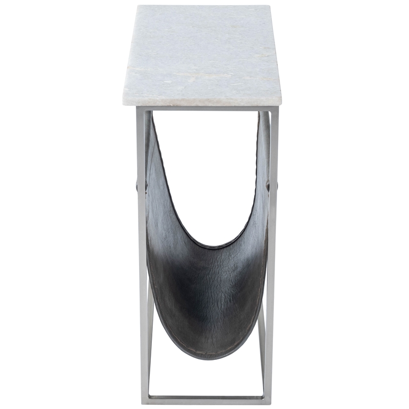 Home Square Marble and Leather Magazine Table in Beige - Set of 2